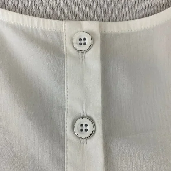 Splendid White Round Neck Button-Placket Ruffle-Sleeve Poplin Shirt Womens Large - Picture 7 of 11